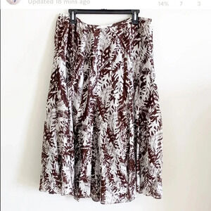 Jones New York plus size brown & white palm leaf Print linen and silk Midi Skirt